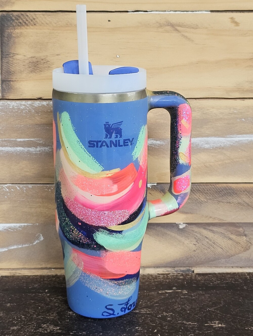 Suze Ford Custom Hand Painted Stanley Tumbler 30z Brush Strokes Limited Edition